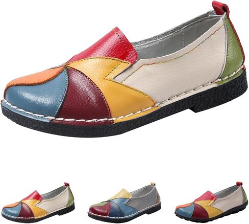 BlackeEight Women's Comfortable Slip-on Loafers,Hand-Stitched Leather Colorblock Non-Slip Business Casual Dressy Flats Walking Shoes in Saudi Arabia