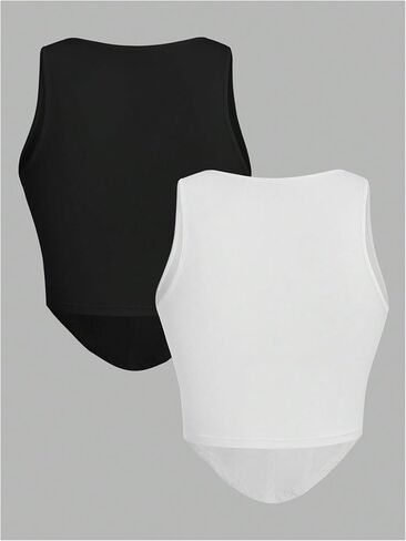 WDIRARA Women's 2 Pack Crop Bustier Corset Tank Top Sleeveless Square Neck Asymmetrical Hem Ribbed T Shirts in Kuwait