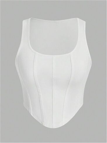 WDIRARA Women's 2 Pack Crop Bustier Corset Tank Top Sleeveless Square Neck Asymmetrical Hem Ribbed T Shirts in Kuwait
