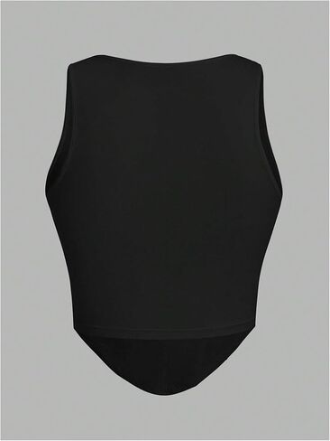 WDIRARA Women's 2 Pack Crop Bustier Corset Tank Top Sleeveless Square Neck Asymmetrical Hem Ribbed T Shirts in Kuwait