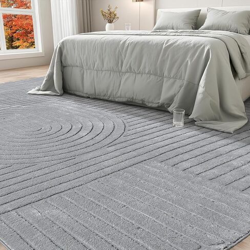 5x7 Geometric Solid Beige Area Rug – Washable, Durable Non-Slip Indoor Carpet with Soft High-Low Pile, Fluffy Floor Rugs for Living Room, Bedroom, Bedside, Kids Room, Nursery,Home Office Décor in Saudi Arabia