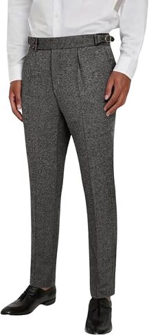Mens Trousers Retro Vintage Tweed Wool Dress Slacks Gurkha Trousers Pleated Front Regular Fit Casual Suit Pants for Men in Saudi Arabia