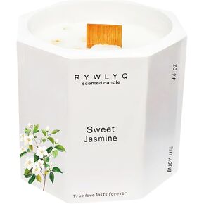 شمعة معطرة، شمعة شمع الصويا الطبيعي، شمعة طقطقة فتيل الخشب، ديكور المنزل وهدية العلاج العطري للاسترخاء للنساء والرجال، أبيض، (الياسمين) in Kuwait