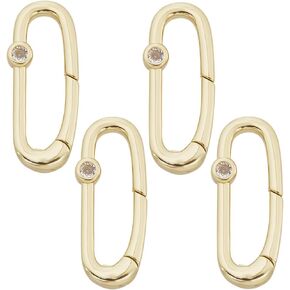 Sunnyclue 1 Box 4pcs Spring Oval Ring Carabiner Clips Bulk Cubic Zirconia Real 18K Gold Plated Rhinestone Key -keychain buck gate bate for beac key bag baggs diy crafts accessories in Kuwait