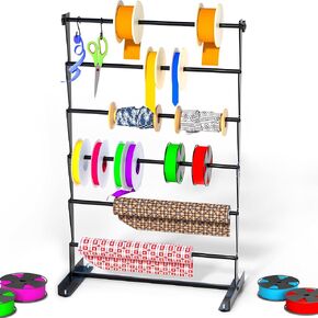 Ribbon Organizer, Metal Ribbon Holder Storage Rack with Activity Hooks, 4 Tier Ribbon Spool Holder for Craft Room Sewing Thread Mesh Ribbon Wreath Washi Tape, Florist Arts Wrapping Gift in Kuwait