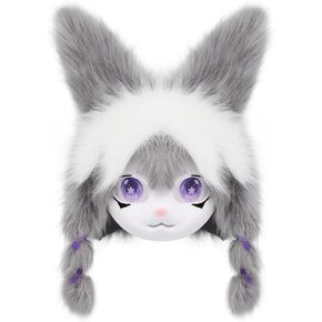 Furry Animal Headgear Fox Cat Bunny Mask Faux Fleece Fursuit Mask Style for Cosplay Halloween Party in Saudi Arabia