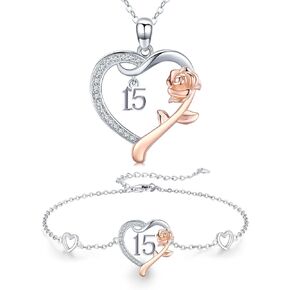 KQ&TTENG 15th/16th/18th/50th/80th Birthday Gifts for Daughter Women Sister Wife Mom Grandma 18K Gold-Plating Heart Birthday Necklace and Bracelet Jewelry Sets in Saudi Arabia