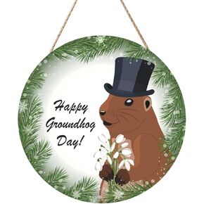 GoasNei Happy Groundhog Day Wall Decorative Wood Hanging Wood Plaque, Door Sign for Outdoor Indoor in Saudi Arabia