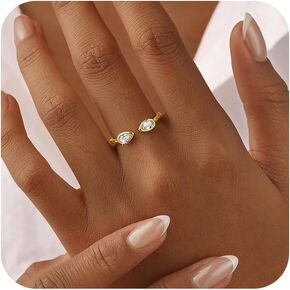 CAROVO 14K الذهب / الفضة مطلي مكعب زركونيا مكتنزة مفتوحة تويست الخلود الفرقة دمعة الحد الأدنى تكويم حلقة قابل للتعديل بيان مجوهرات الزفاف هدايا عيد ميلاد للنساء الرجال in Kuwait