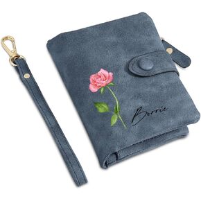 Custom Leather Wallet for Women - Personalized Bi-Fold Wallet with Birth Flower & Name - PU Leather Wallet Gifts for Mom, Wife, Grandma, Her in Saudi Arabia