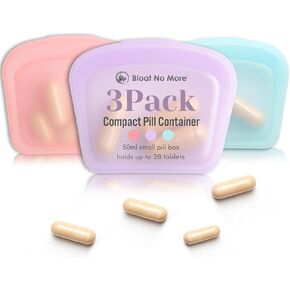 صناديق حبوب صغيرة - مجموعة من 3 عبوات صغيرة لحبوب الدواء، أكياس حبوب دواء سيليكون قابلة لإعادة الاستخدام للسفر، حقيبة فيتامين محمولة ومنظم سفر طبي - صندوق حبوب للمحفظة (وردي، أرجواني، أزرق) in Kuwait