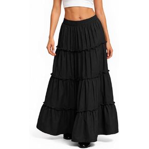 Long Skirts for Women Boho Maxi Skirt Summer Long Beach Skirt Swing Tiered A-Line Elastic High Waist Dress Fashion in Saudi Arabia