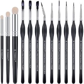 مجموعة فرش الطلاء التفصيلية Pandafly ، فرش مصغرة 15 مساءً للتفاصيل الدقيقة واللوحة الفنية - الأكريليك ، الزيت ، الألوان المائية والطلاء حسب العدد ، الطرز ، الوجه ، الظفر ، الحرف in Kuwait