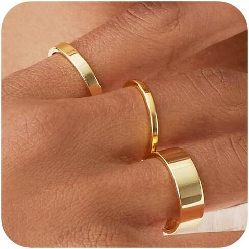 14K الذهب خواتم قابلة للتكديس مقاوم للماء التراص خواتم للنساء رقيقة واسعة العصابات حلقة غير تشويه خاتم الذهب 2 مللي متر 4 مللي متر 6 مللي متر in Saudi Arabia