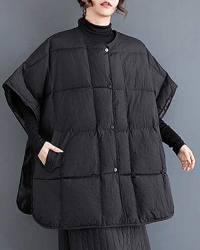 ellazhu Women's Coat Button Down Batwing Sleeve V Neck Black Plaid Two Side Pockets GZ325 A in Saudi Arabia