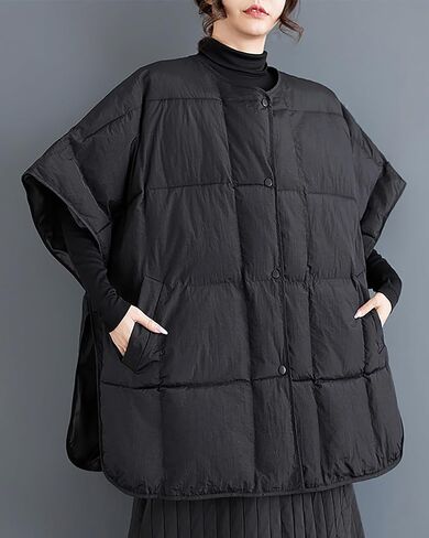 ellazhu Women's Coat Button Down Batwing Sleeve V Neck Black Plaid Two Side Pockets GZ325 A in Saudi Arabia