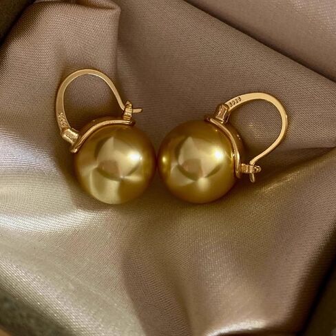 Elegant 925Silver Pearl Drop Earrings Dangle Stud Gold Plated Earrings for Women Large Size 14mm in Saudi Arabia