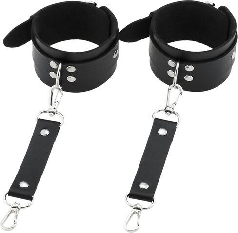 Punk Gothic Bound Handcuffs Bracelets Pu Leather Metal Buckle Binding Bracelets-Black in Saudi Arabia
