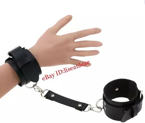 Punk Gothic Bound Handcuffs Bracelets Pu Leather Metal Buckle Binding Bracelets-Black in Saudi Arabia