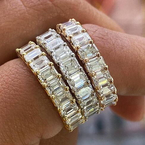 نهاية وخلود 14K مطلية بالذهب الأبيض كبيرة مربعة تشيكوسلوفاكيا مكعب زركونيا كامل الخلود الفرقة الدائري بيان تكويم خاتم الزفاف للنساء in Kuwait