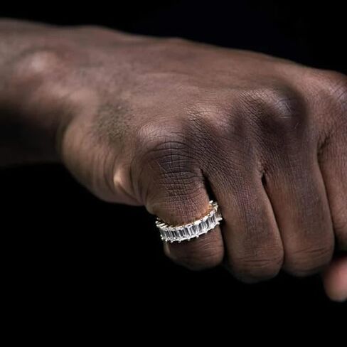 نهاية وخلود 14K مطلية بالذهب الأبيض كبيرة مربعة تشيكوسلوفاكيا مكعب زركونيا كامل الخلود الفرقة الدائري بيان تكويم خاتم الزفاف للنساء in Kuwait