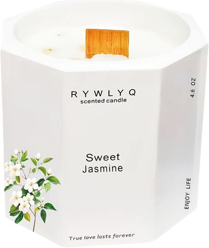 شمعة معطرة، شمعة شمع الصويا الطبيعي، شمعة طقطقة فتيل الخشب، ديكور المنزل وهدية العلاج العطري للاسترخاء للنساء والرجال، أبيض، (الياسمين) in Kuwait