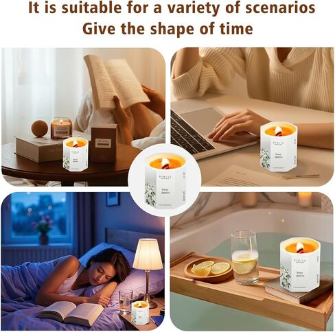 شمعة معطرة، شمعة شمع الصويا الطبيعي، شمعة طقطقة فتيل الخشب، ديكور المنزل وهدية العلاج العطري للاسترخاء للنساء والرجال، أبيض، (الياسمين) in Kuwait