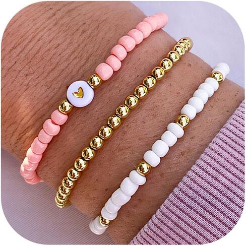 Harry and Henry Mother Gifts from Daughter Mama Bracelet White Pink Beaded Charm Bracelet Stack Birthday in Saudi Arabia