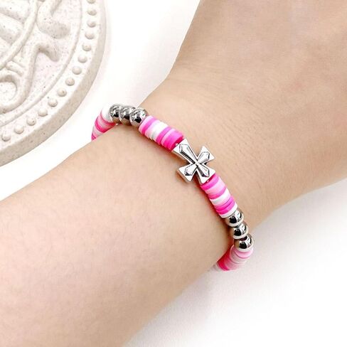 Clay Disc Bracelet, Multicolor Polymer Bead Stretch Bracelet, Minimalist Boho Summer Jewelry, Durable Customizable Faith Bracelet for Women, Natural Look Versatile Beach Bracelet Y4438 in Saudi Arabia