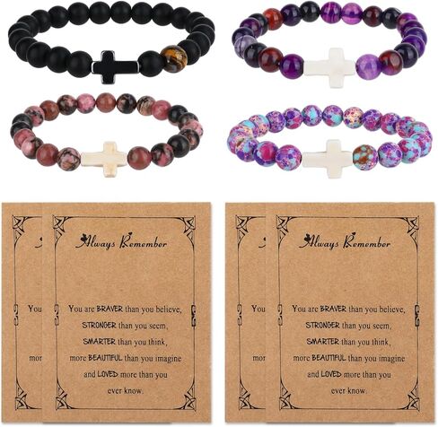 4 Pcs Cross Bracelets with Always Remember Cards, Christmas Gifts for Teens Girl Gift Trendy Stuff,Stocking Stuffers for Teen Girls,Christian Bracelets Sobriety Gifts for Men Women Girl Boy Gift Ideas in Saudi Arabia