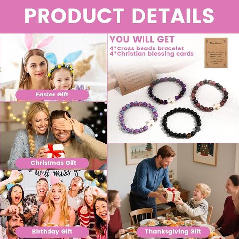 4 Pcs Cross Bracelets with Always Remember Cards, Christmas Gifts for Teens Girl Gift Trendy Stuff,Stocking Stuffers for Teen Girls,Christian Bracelets Sobriety Gifts for Men Women Girl Boy Gift Ideas in Saudi Arabia