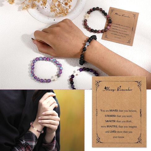 4 Pcs Cross Bracelets with Always Remember Cards, Christmas Gifts for Teens Girl Gift Trendy Stuff,Stocking Stuffers for Teen Girls,Christian Bracelets Sobriety Gifts for Men Women Girl Boy Gift Ideas in Saudi Arabia