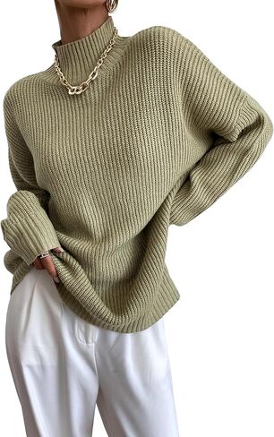 WDIRARA Women's Mock Neck Sweaters Long Dolman Sleeve Pullover Knitted Tops in Saudi Arabia