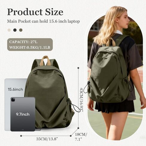 weradar Basic School Backpack For Women Men,Lightweight Casual Daypack College Backpack,Aesthetic Middle School Bag,Bookbag For Teen Girls Boys,Small Canvas Travel Backpack(Green) in Saudi Arabia