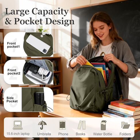 weradar Basic School Backpack For Women Men,Lightweight Casual Daypack College Backpack,Aesthetic Middle School Bag,Bookbag For Teen Girls Boys,Small Canvas Travel Backpack(Green) in Saudi Arabia