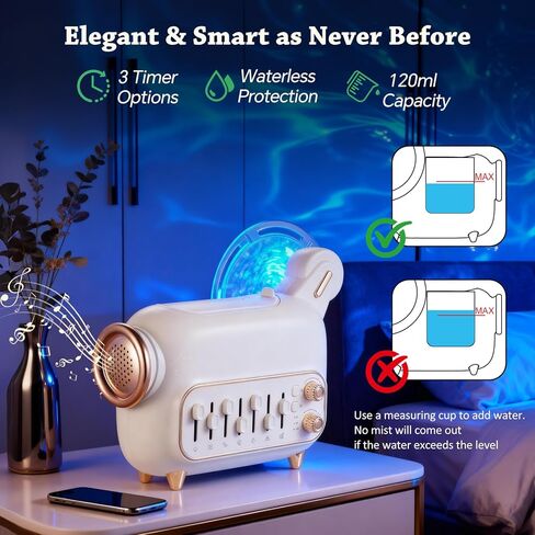 موزع روائح الزيوت العطرية من كلوزيا للمنزل 120 مل مع ضوء ليلي دوار وضوضاء بيضاء للنوم - موزع روائح العلاج العطري يعمل على إيقاف التشغيل التلقائي لغرفة النوم وغرفة اليوغا والمنزل والمكتب واسترخاء الأطفال in Kuwait