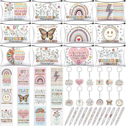 Yeaqee 48 Pcs Teacher Appreciation Gifts Set Include 12 Canvas Makeup Bag Cosmetic Pouch 12 Ballpoint Pens 12 Keychains 12 Journal Notebook for Women Teacher Week Gifts(Rainbow Style) in Saudi Arabia