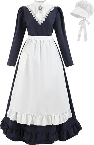 Nuoqi Colonial Pioneer Dress for Women Long Sleeve 1800s Prairie Pilgrim Costume in Saudi Arabia