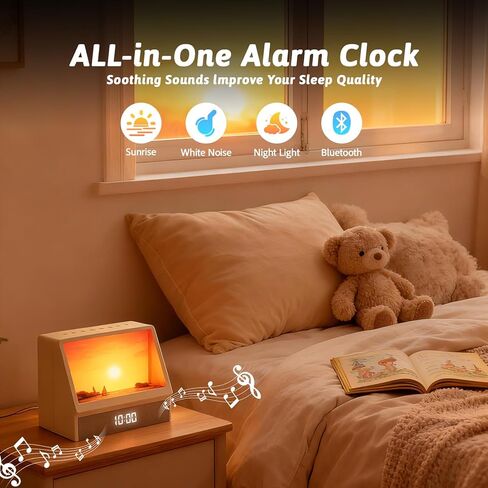 شروق الشمس المنبه ضوء الليل، فتحة المنبه للبالغين مع آلة الصوت بلوتوث المتكلم الضوضاء البيضاء آلة الصوت شروق الشمس على مدار الساعة مصباح الليل لمنضدة غرفة ديكور الهدايا الأفكار in Kuwait