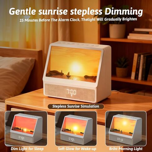 شروق الشمس المنبه ضوء الليل، فتحة المنبه للبالغين مع آلة الصوت بلوتوث المتكلم الضوضاء البيضاء آلة الصوت شروق الشمس على مدار الساعة مصباح الليل لمنضدة غرفة ديكور الهدايا الأفكار in Kuwait