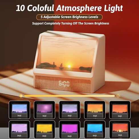 شروق الشمس المنبه ضوء الليل، فتحة المنبه للبالغين مع آلة الصوت بلوتوث المتكلم الضوضاء البيضاء آلة الصوت شروق الشمس على مدار الساعة مصباح الليل لمنضدة غرفة ديكور الهدايا الأفكار in Kuwait