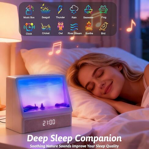 شروق الشمس المنبه ضوء الليل، فتحة المنبه للبالغين مع آلة الصوت بلوتوث المتكلم الضوضاء البيضاء آلة الصوت شروق الشمس على مدار الساعة مصباح الليل لمنضدة غرفة ديكور الهدايا الأفكار in Kuwait