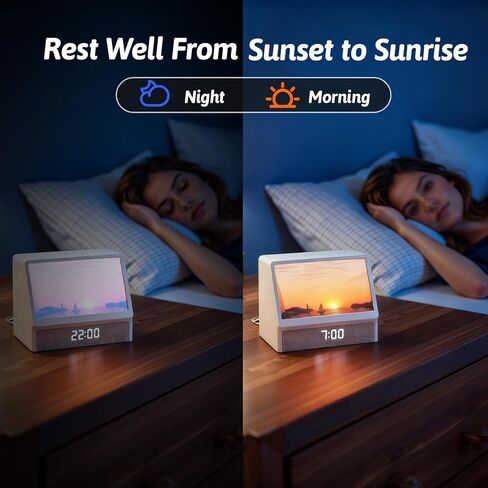 شروق الشمس المنبه ضوء الليل، فتحة المنبه للبالغين مع آلة الصوت بلوتوث المتكلم الضوضاء البيضاء آلة الصوت شروق الشمس على مدار الساعة مصباح الليل لمنضدة غرفة ديكور الهدايا الأفكار in Kuwait