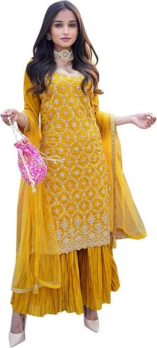 طقم كورتا شارارا بتطريز حريري فني للنساء من تريندمولز مع وشاح للنساء in Kuwait