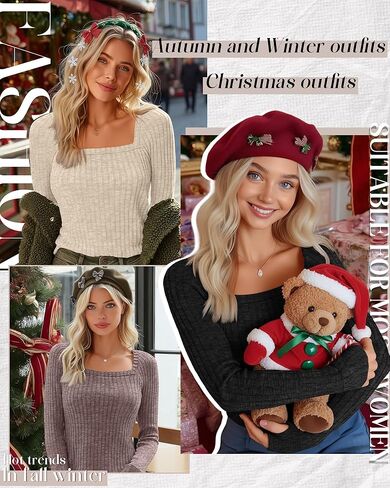 3 Pack Women's Long Sleeve Shirts, Square Neck Loose Fit Tunic Tops Fall Winter Casual Lightweight Sweaters in Saudi Arabia