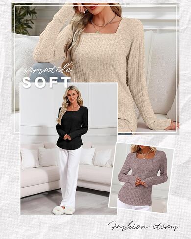 3 Pack Women's Long Sleeve Shirts, Square Neck Loose Fit Tunic Tops Fall Winter Casual Lightweight Sweaters in Saudi Arabia