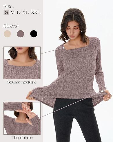 3 Pack Women's Long Sleeve Shirts, Square Neck Loose Fit Tunic Tops Fall Winter Casual Lightweight Sweaters in Saudi Arabia