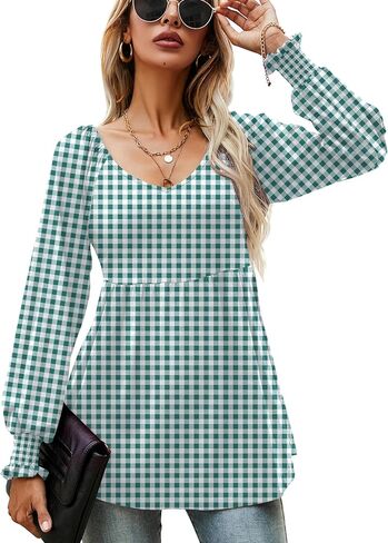 LOMON Womens Casual Fall Puff Long Sleeve Tunic Tops V Neck Flowy Babydoll Peplum Top Blouse T-Shirt 2025 Fashion S-3XL in Saudi Arabia
