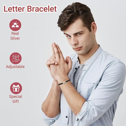 Sterling Silver Initial Bracelets for Love, Monogram Inspirational Gifts Letter Bracelets for Man Woman Siter Friend, Memorial Day Gifts for Hubby Wifey Valentine's Day in Saudi Arabia