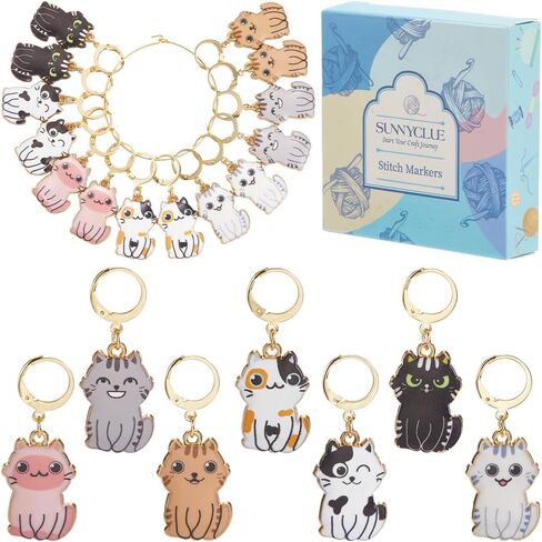 SUNNYCLUE 14Pcs 7 Styles Cat Stitch Marker Metal Knitting Stitch Markers Cute Planner Charms Enamel Alloy Knit Crochet Markers for Knitting Crocheting Quilting Weaving Sewing Jewelry Making Supplies in Saudi Arabia